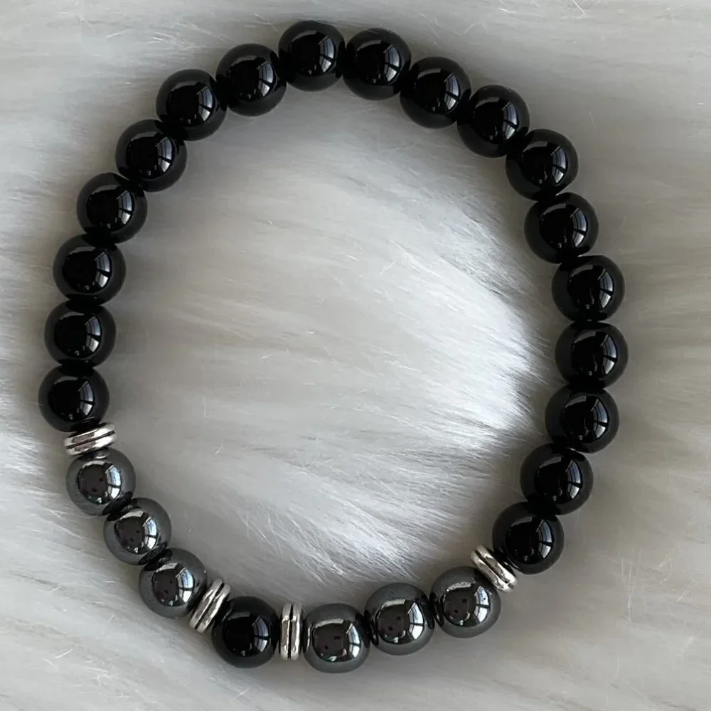 TIGER EYE BLACK BRACELET GEM BEAD BRACELT UNISEX